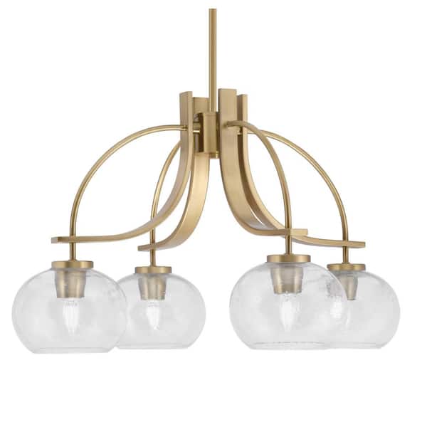 Unbranded Olympia 15 in. 4-Light New Age Brass Downlight Chandelier Clear Bubble Glass Shade