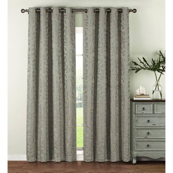 Window Elements Semi-Opaque Alpine Textured Woven Leaf 54 in. W x 84 in. L Grommet Curtain Panel in Jacquard Sage