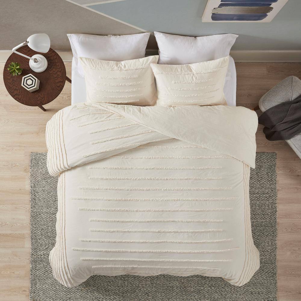 Ivory Cotton Chenille King/Cal King Duvet Cover Set