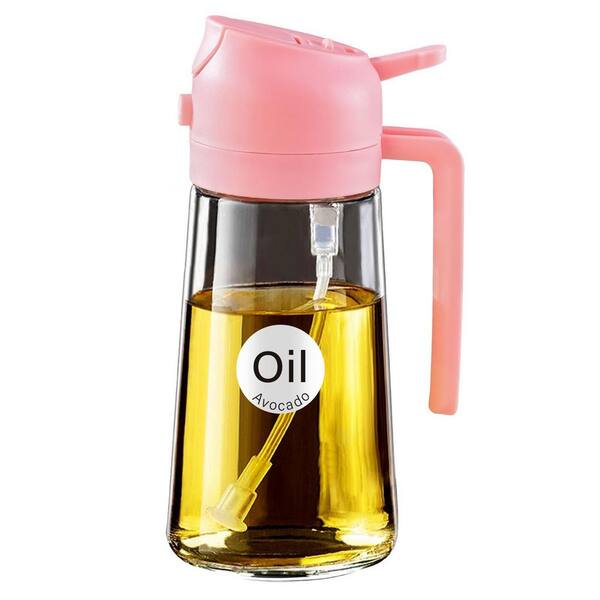 16 oz. Pink Glass 2 in 1 Oil Dispenser, Food Grade Premium Spray Bottle with Portion Control for Salad, Frying, BBQ