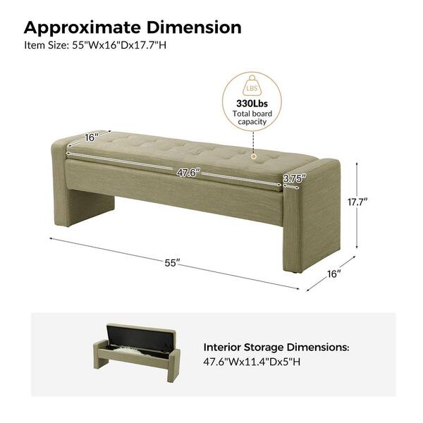 46 Mid Century Storage Bench with Cushion , Acorn/Tan