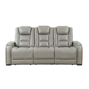 New Classic Furniture Breckenridge 85 in. Square Arm Leather Rectangle Power Sofa in Gray