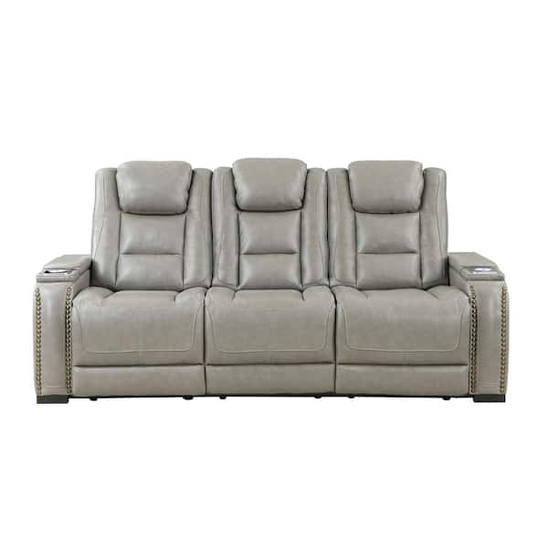 NEW CLASSIC HOME FURNISHINGS New Classic Furniture Breckenridge 85 in. Square Arm Leather Rectangle Power Sofa in Gray