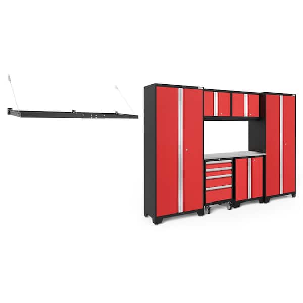 NewAge Products Bold Series 108 in. W x 76.75 in. H x 18 in. D 24-Gauge Steel Garage Cabinet Set in Red (7-Piece)
