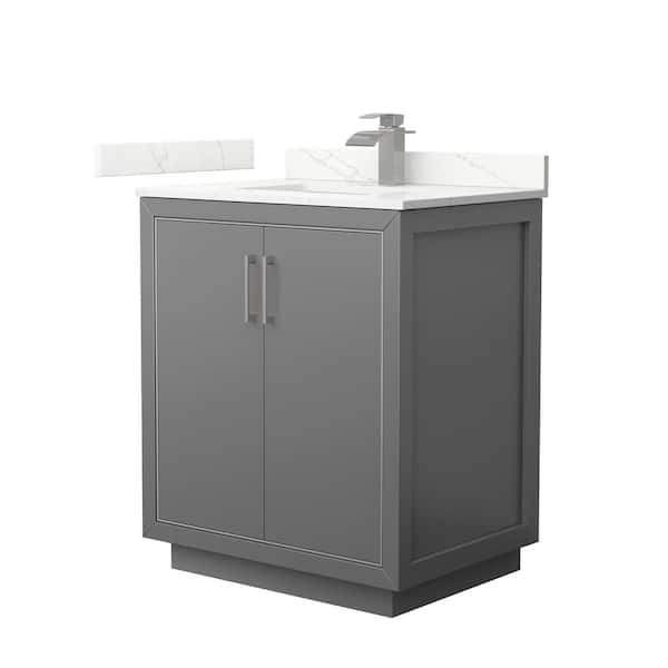 Wyndham Collection Icon 30 in. W x 22 in. D x 35 in. H Single Bath Vanity in Dark Gray with Giotto Quartz Top