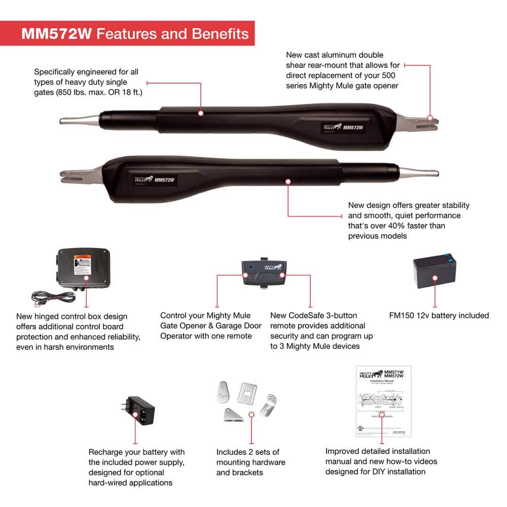 Mighty Mule Heavy Duty Dual Swing Black Automatic Gate Opener