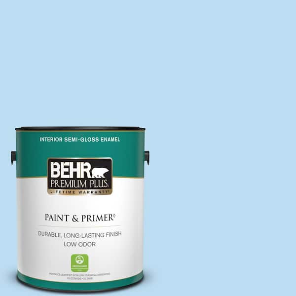 BEHR PREMIUM PLUS 1 gal. #P510-1 Greek Isles Semi-Gloss Enamel Low Odor Interior Paint & Primer