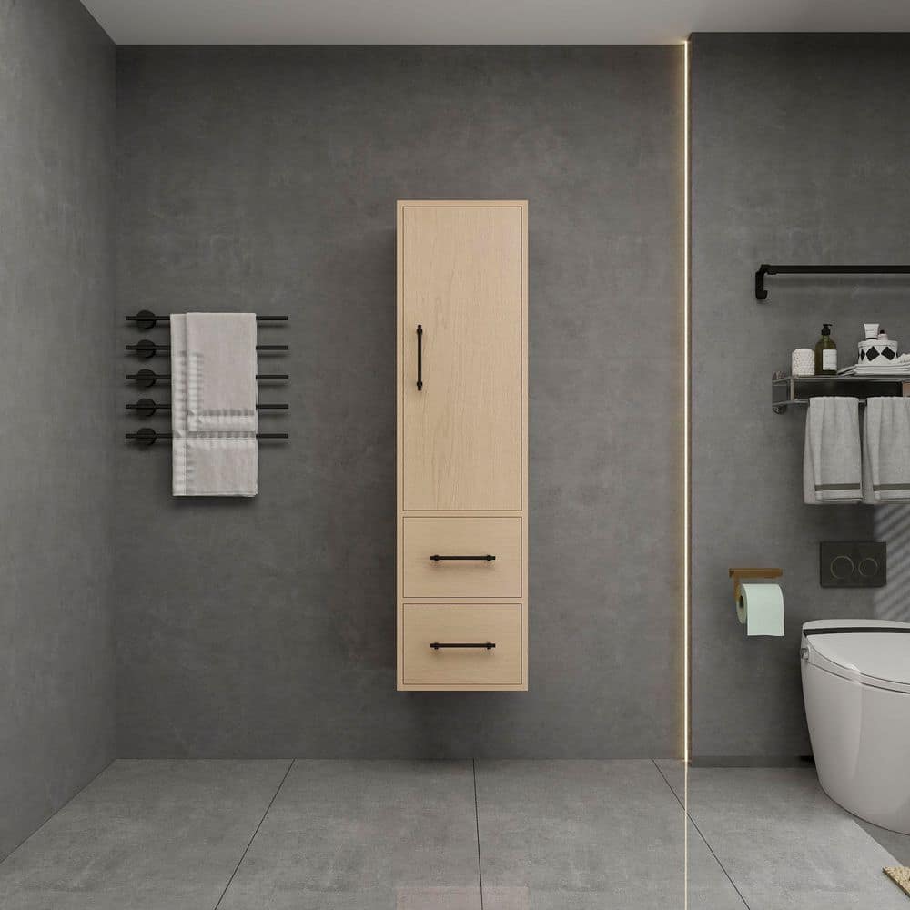 Victoria 15.75 in. W x 11.8 in. D x 59 in. H Brown Plywood Wall Floating Linen Cabinet in Yellow Oak price history on PriceWatchPro