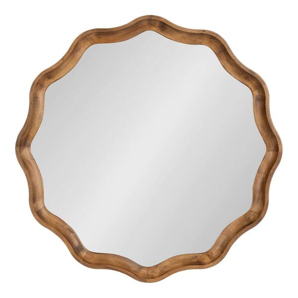 Kate and Laurel Hatherleig 28 in. W. x 28 in. H Wood Rustic Brown Scalloped Transitional Framed Decorative Wall Mirror