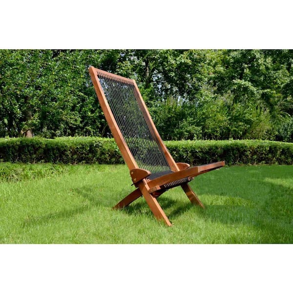 Folding Rope Chair Foldable Outdoor Low Profile Wood Lounge Chair for The Patio, Backyard, Deck, No Assembly Required