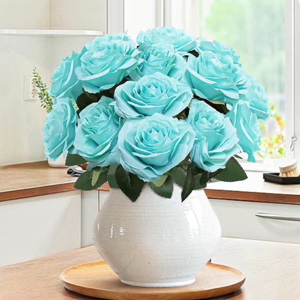 LIVING LUXURY 18 in. Deluxe Tiffany Blue Artificial Queen Rose