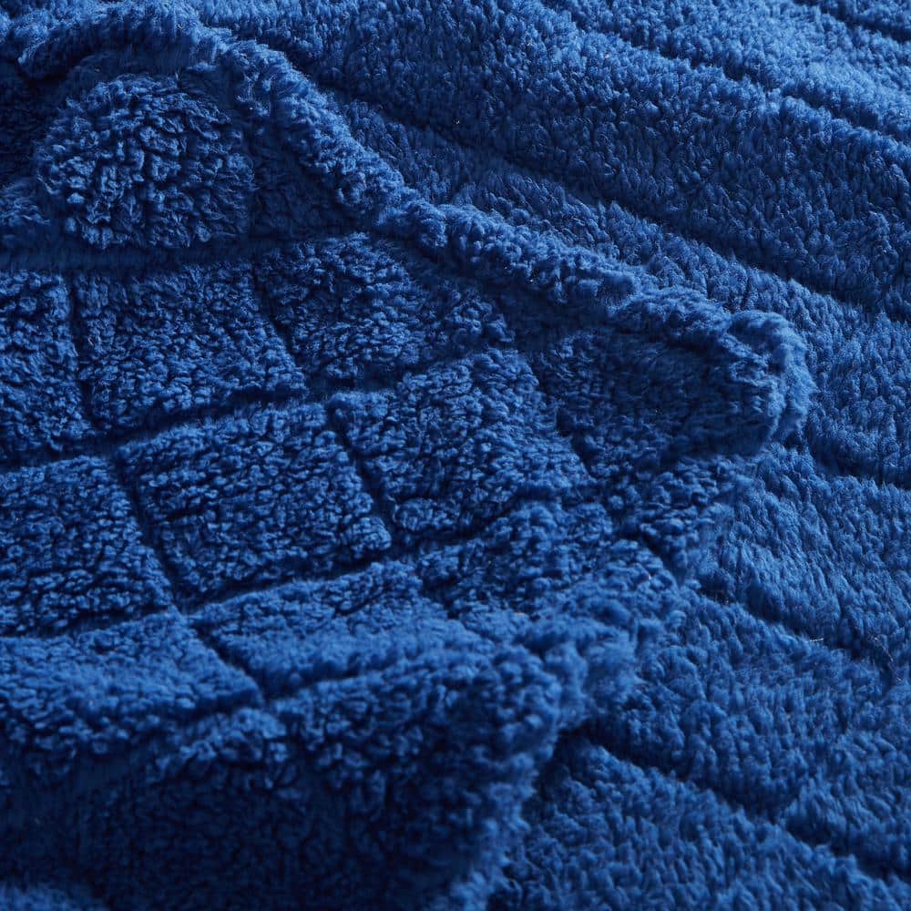 Indigo Full Reversible Sherpa Fleece Throw Blanket