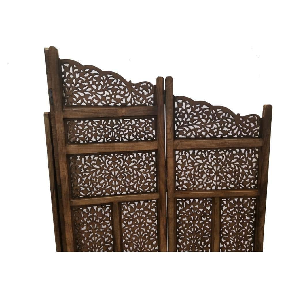 Handmade Dark Brown Mango Wood 4-Panel Room Divider