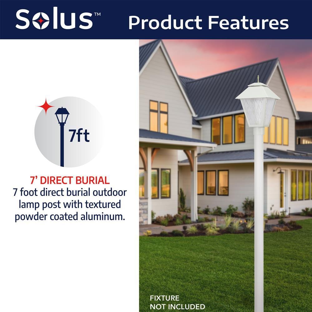 Solus 84" White Powder-Coated Aluminum Outdoor Lamp Post