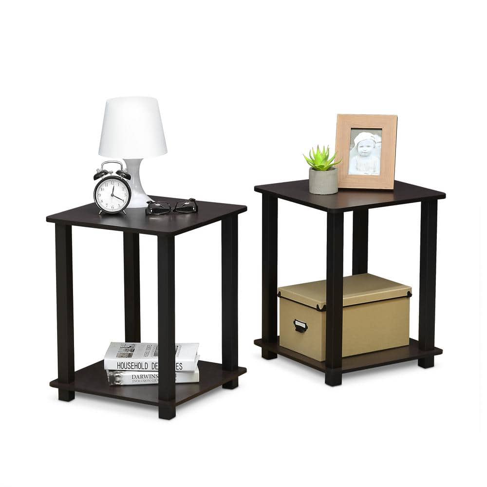 Modern Dark Walnut Wood and Metal End Table Set of 2