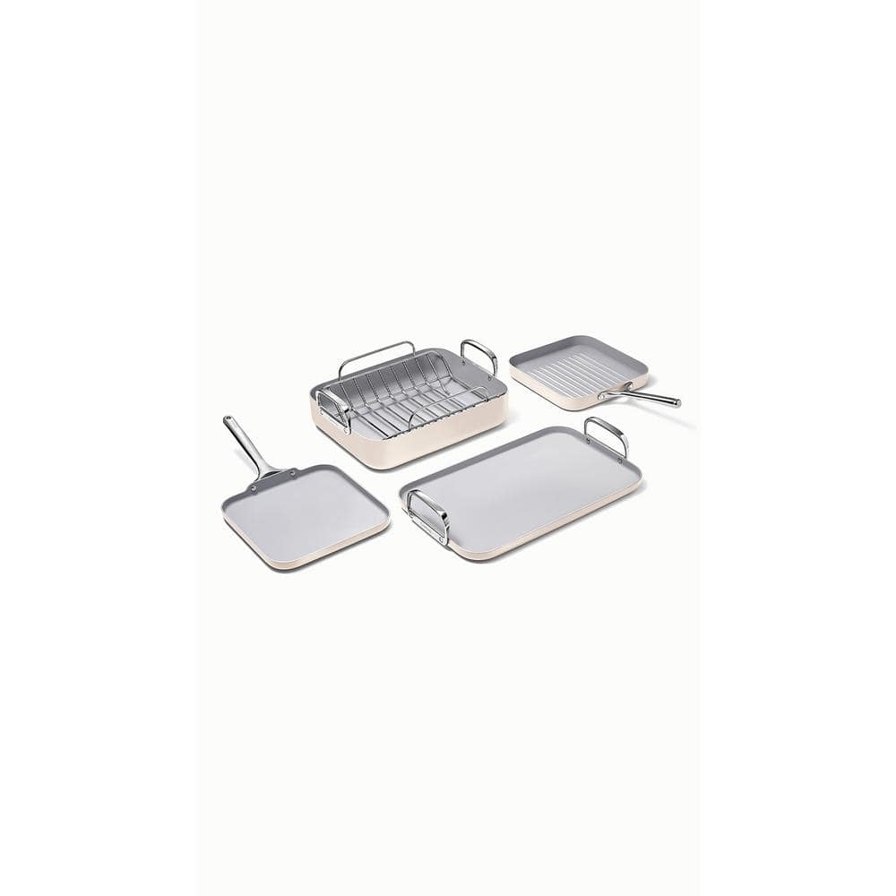 Cream Stainless Steel Non-Stick Square Cookware Set