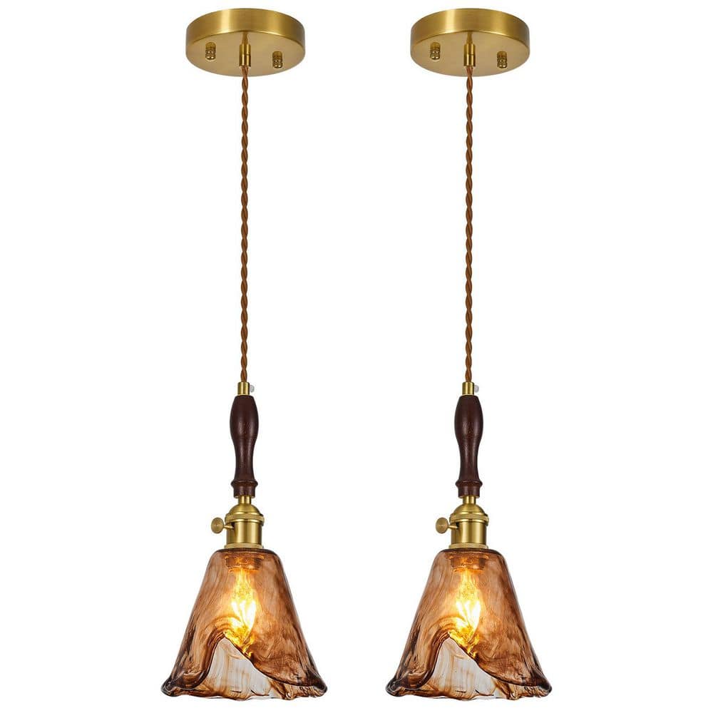 ZHLWIN Home Light 60-Watt 1 Light Gold Pendant Light With Brown