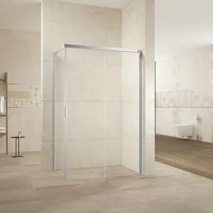 48 in. W x 76 in. H Single Sliding Door Semi-Frameless Shower Door in Brushed Nickel with Right Tempered Glass