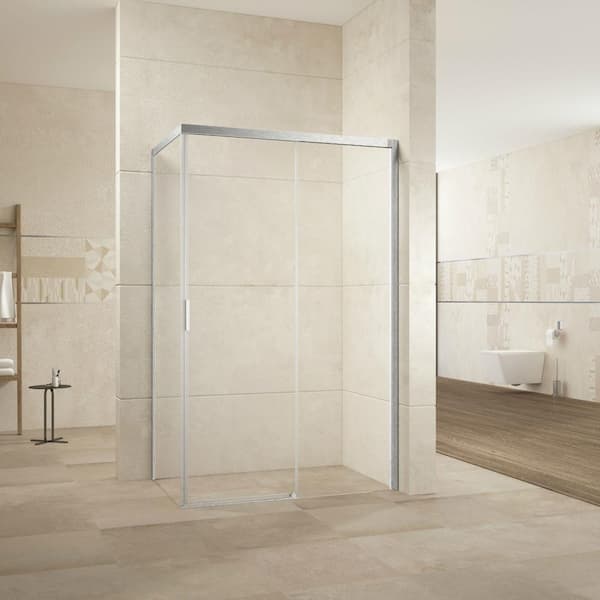 EPOWP 48 in. W x 76 in. H Single Sliding Door Semi-Frameless Shower Door in Brushed Nickel with Right Tempered Glass