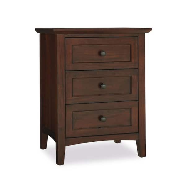 Benjara 24 in. Brown 3-Drawer Wooden Nightstand