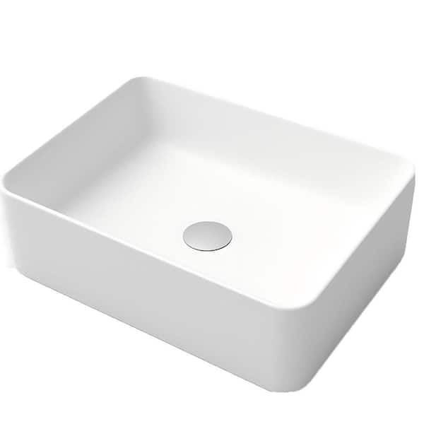 Vitrina 20 in. Solid Surface Vessel Bathroom Sink with Pop-Up Drain in Matte White