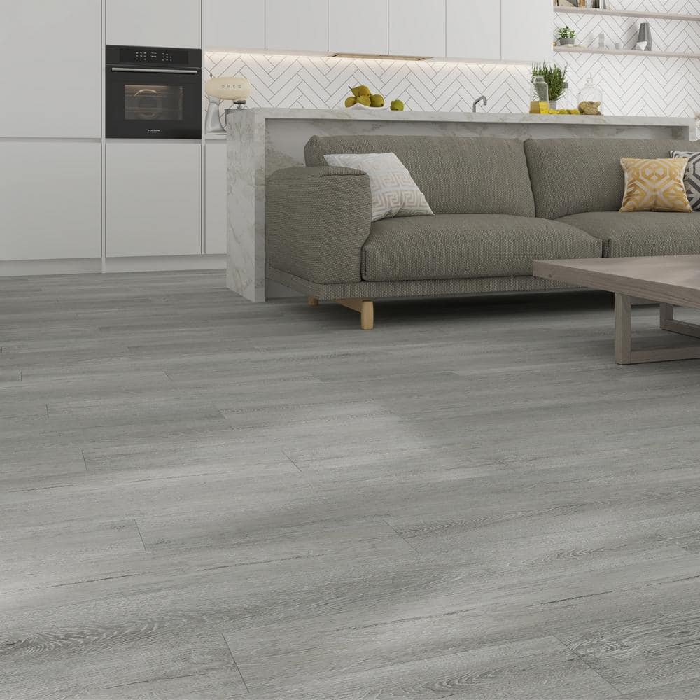 Gray 48" x 7.31" Matte Waterproof Vinyl Plank Flooring