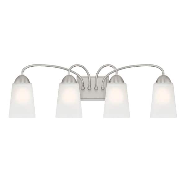 Malone 28.75 in. 4-Light Brushed Nickel Transitional Vanity Light with Frosted Glass Shades