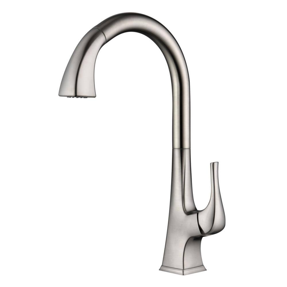 Brushed Nickel High-Arc Single Handle Kitchen Faucet with Pull-out Spray