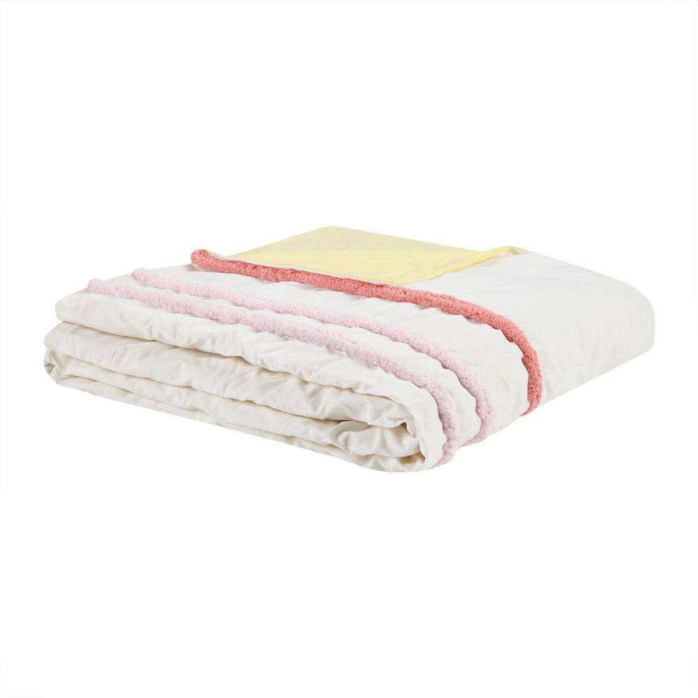 Pink Cotton Chenille Trim Full/Queen Duvet Cover Set