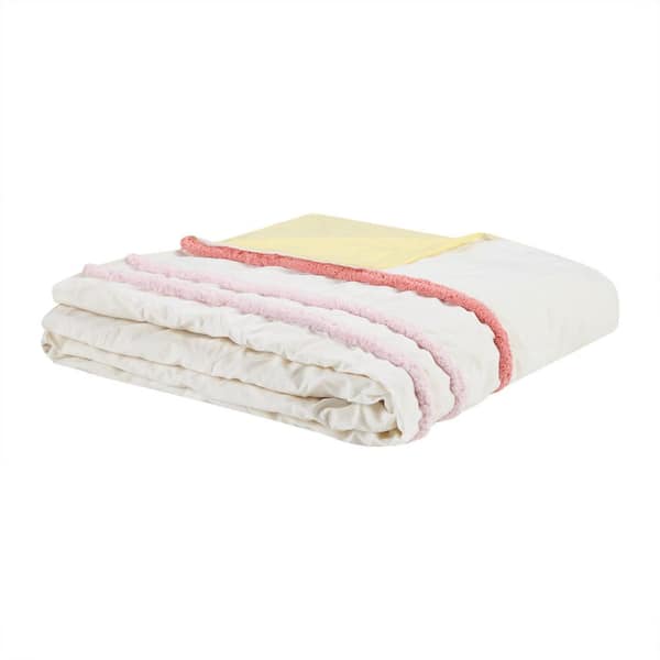 Mackenzie 5-Piece Pink Full/Queen Cotton Duvet Cover Set with Chenille Trim