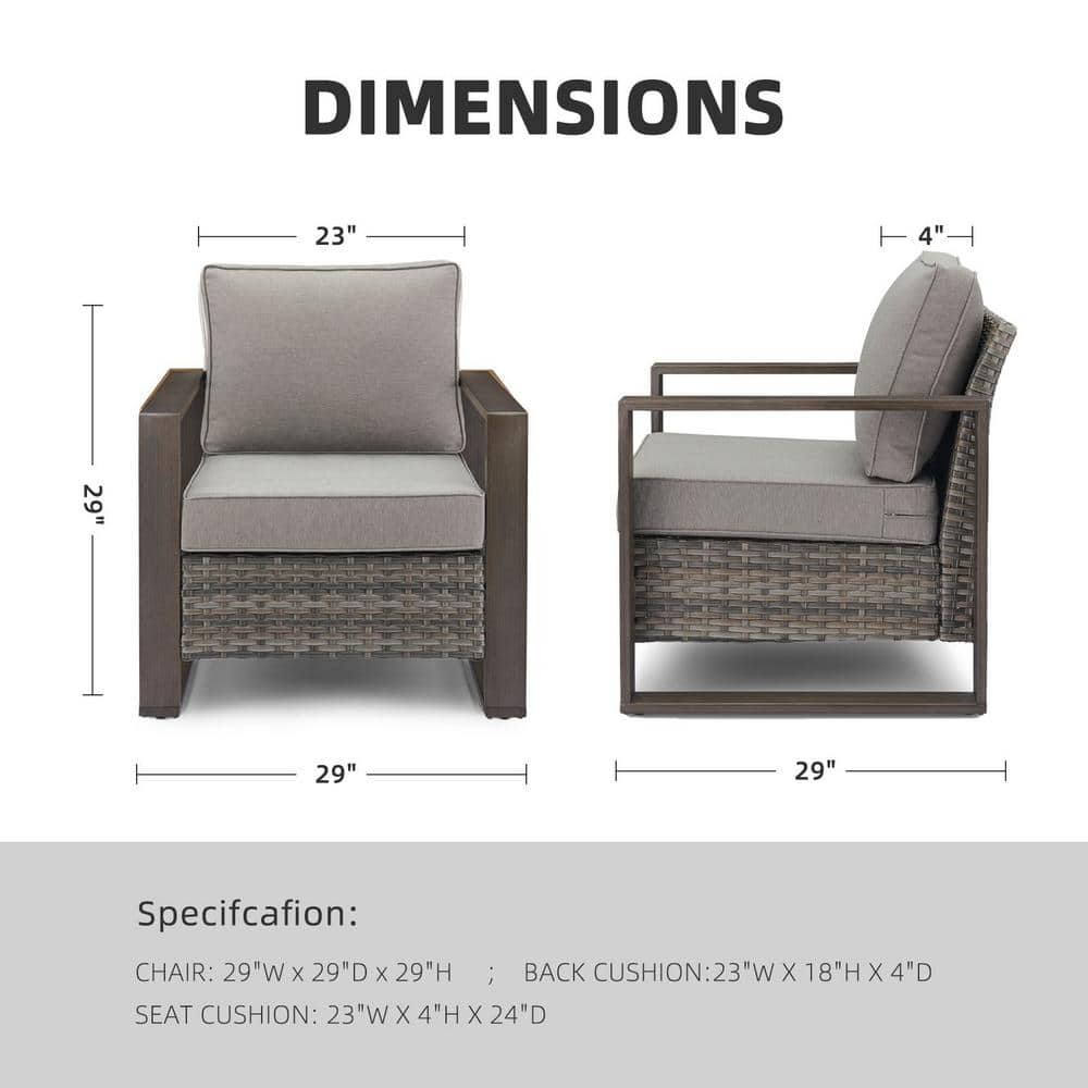 Gray Powder-Coated Steel Outdoor Accent Chairs with Cushions, Set of 2