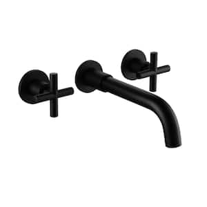 Double Handle Bathroom Sink Wall Mounted Faucet in Matte Black
