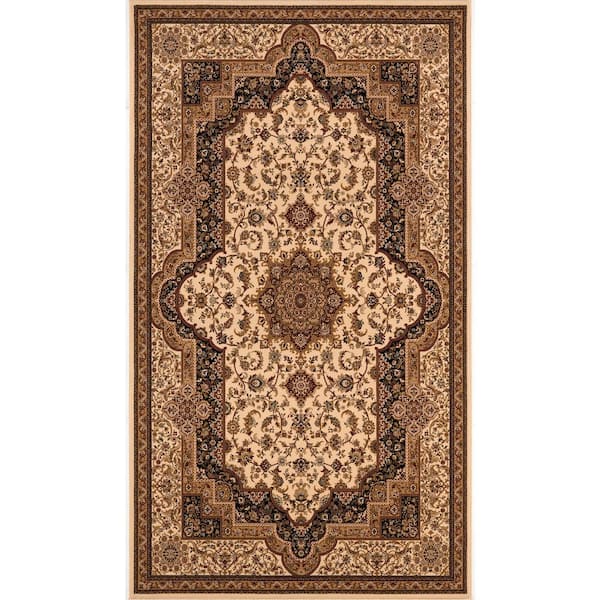 Majestic Cream Black 5 ft. 3 in. x 7 ft. 5 in. Traditional Area Rug