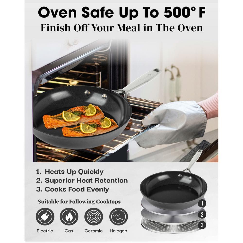 11-Piece Black Anodized Nonstick Stainless Steel Cookware Set