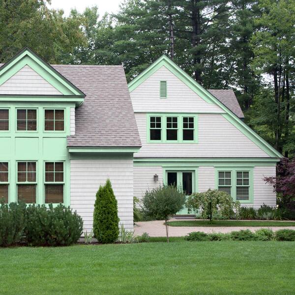 mint green house exterior