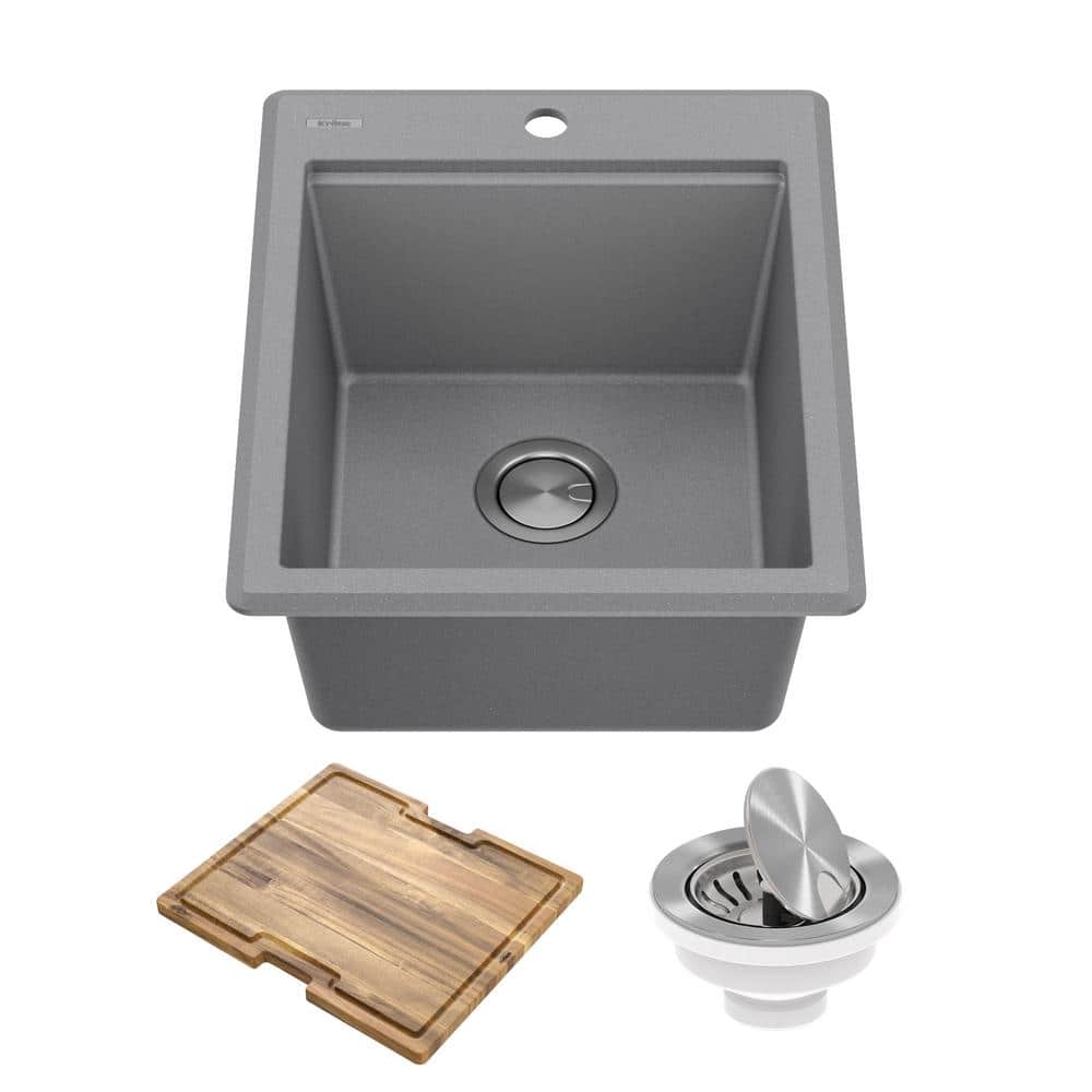 Bellucci Metallic Grey Granite Composite 18 in. 1-Hole Drop-in Workstation Bar Sink with Accessories price history on PriceWatchPro