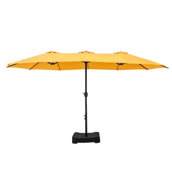 15 ft. Market Patio Umbrella 2-Side in Golden Yellow with Base and Sandbags