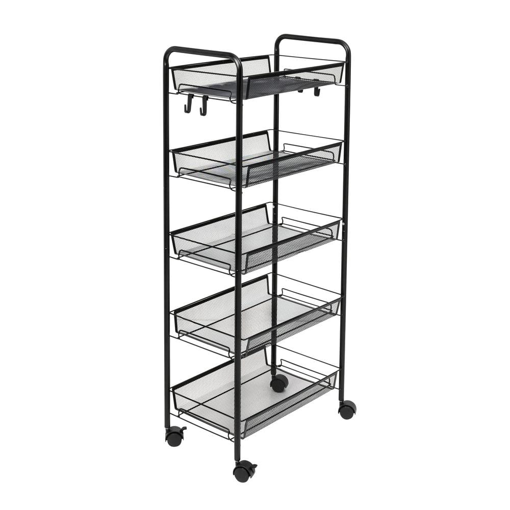 Honey Can Do 5 Tier Steel 4 Wheeled Utility Cart In Black Crt 09585