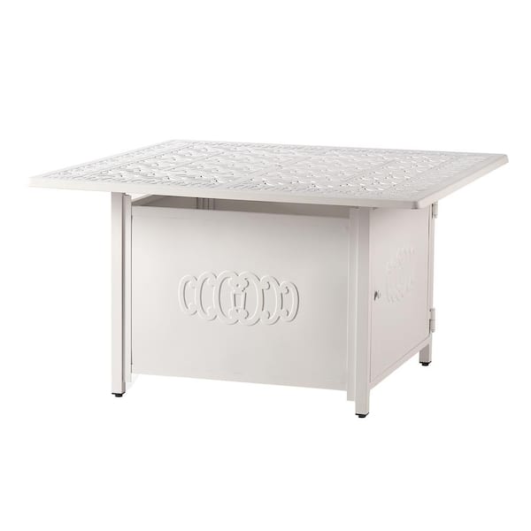 Oakland Living 42 in. x 42 in. White Square Aluminum Propane Fire Pit Table with Glass Beads, 2 Covers, Lid, 55,000 BTUs
