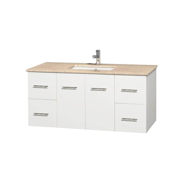 Wyndham Collection Centra 48 in. Vanity in White with Marble Vanity Top in Ivory and Undermount Square Sink
