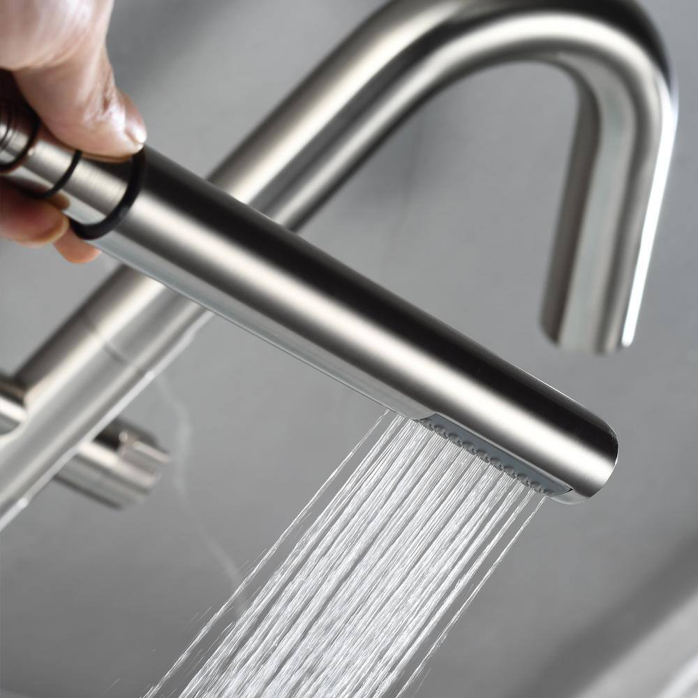 Brushed Nickel Freestanding Tub Faucet with Hand Shower