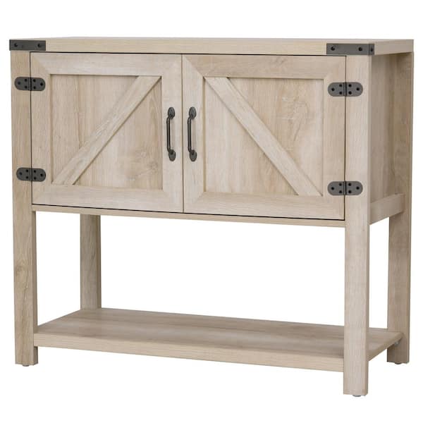 HOMCOM Oak Freestanding Storage Buffet Sideboard with 2 Doors and 3-Shelves