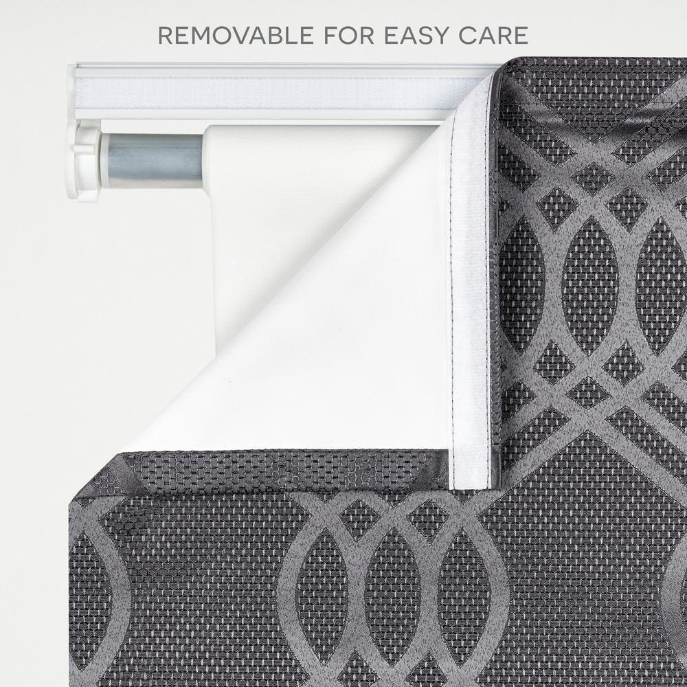 Gray Cordless Blackout Roman Shade with Woven Jacquard Pattern