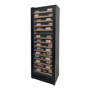 67-Bottle 71 in. Tall Dual Zone Left Hinge Digital Wine Cellar Cooling Unit in Black with Wood Front Shelves