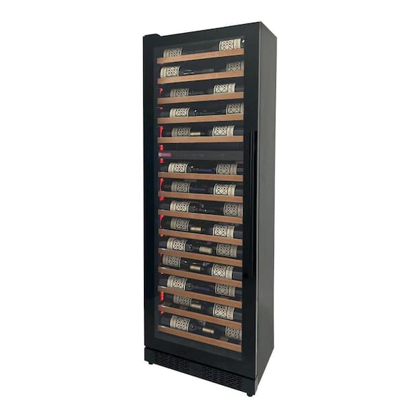 Allavino 67-Bottle 71 in. Tall Dual Zone Left Hinge Digital Wine Cellar Cooling Unit in Black with Wood Front Shelves