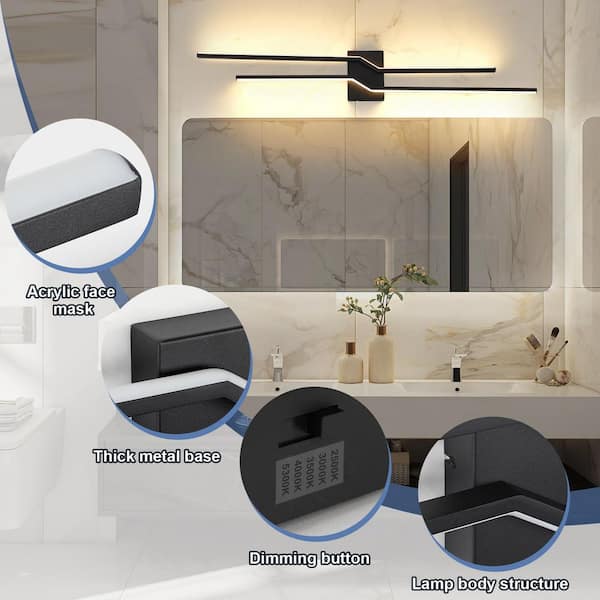 39.37 in. 1-Light Black LED Bathroom Vanity-Light Bar with Dimmable and 5-CCT Adjustable Switch