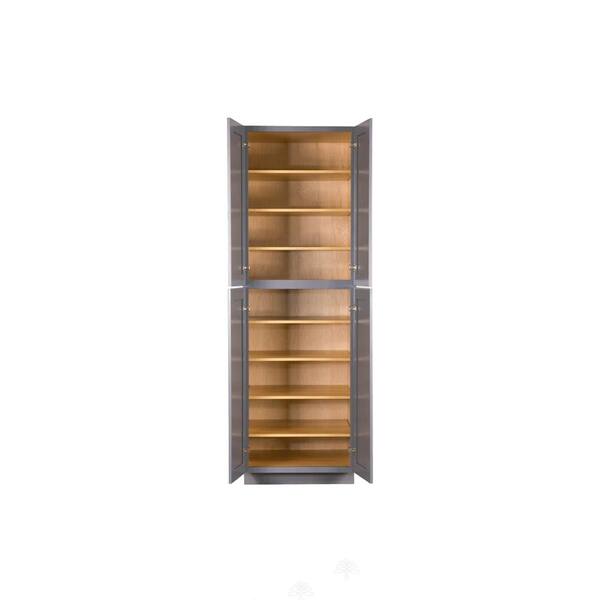 LIFEART CABINETRY Lancaster Gray Plywood Shaker Stock Assembled Tall Pantry Kitchen Cabinet 30 in. W x 90 in. H x 27 in. D