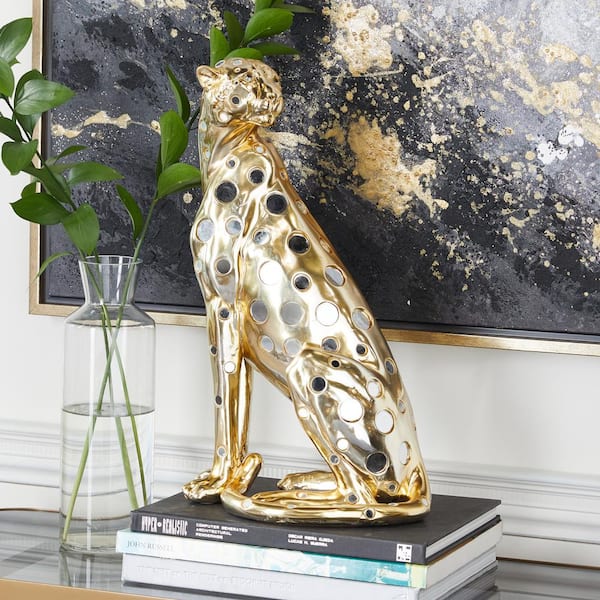 Litton Lane Gold Polystone Leopard Sculpture