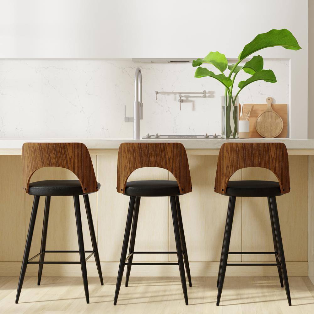 Micah Black Metal and Wood Counter Height Stool Set