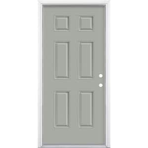 36 in. x 80 in. 6-Panel Left Hand Inswing Painted Smooth Fiberglass Prehung Front Exterior Door with Brickmold